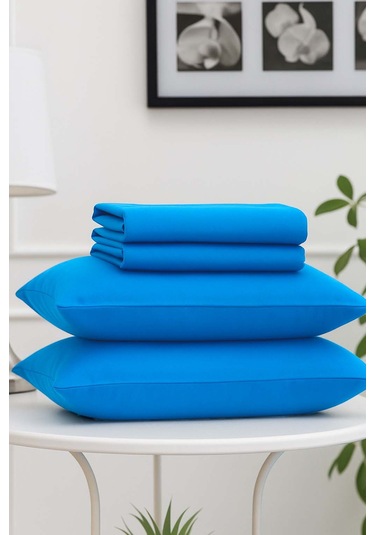 Mirava Premium %100 Pamuk Penye Lastikli Tek Kişilik Çarşaf Takımı 1 Yastık Kılıfı Dahil Turkuaz 100x200cm Turkuaz