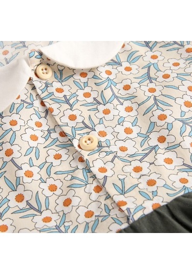 Novahub Çiçek Desenli Uzun Kollu Body - 18-24 Ay Yeşil Mufunye Bebek Elbisesi - Toksik İçermez, Dayanıklı, Rahat Giyim