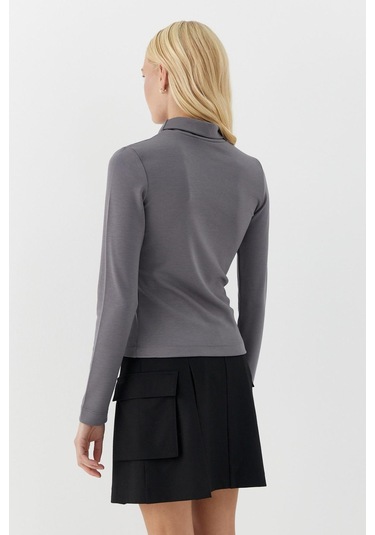 Balıkçı Yaka Uzun Kollu Body Gri Gri