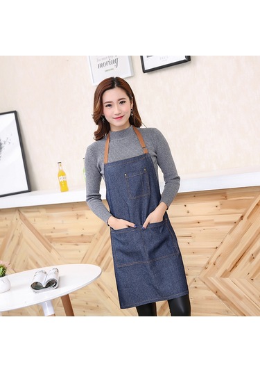 Mufunye Kahveye Ve Temizliğe Uygun Unisex Nordik Stil Tam Pamuk Dayanıklı Mavi Cerrahi Apron Kalebukluk Kanca Diğer