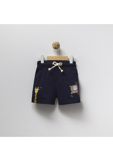 Overdo Kids 2ip Ayıcık Baskılı Beli Lastikli Unisex Şort Lacivert