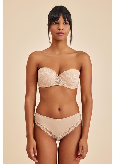 Amy Ten Balenli Dantelli Dolgusuz Pedli Toparlayıcı Straplez Sütyen Ten