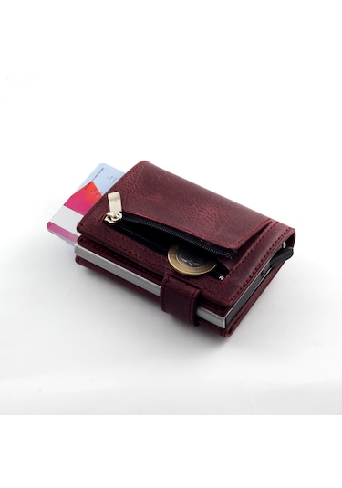 Ancora Leather Crazy Hakiki Deri Erkek Cüzdanı Otomatik Bordo