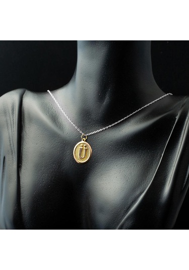 Ü Harfi Oval Altın Kolye Ucu