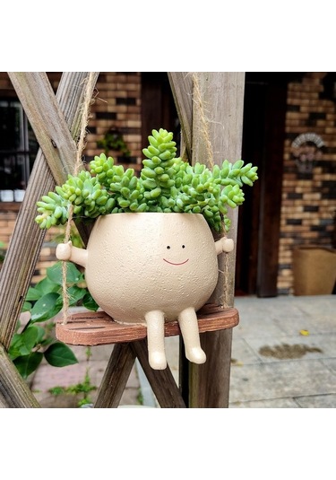 Novahub Sevimli Gülümseyen Salıncak Saksı - Dekoratif Pencere Pervazı Ve Bahçe Süsü