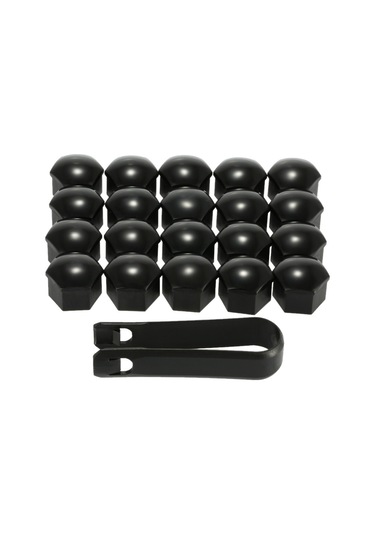 Neevoyu Vw Audi Araç Jant Somun Kapakları 20 Adet + Çıkarma Aracı - 17mm İç Çap 15mm Yükseklik Siyah Plastik Koruyucu