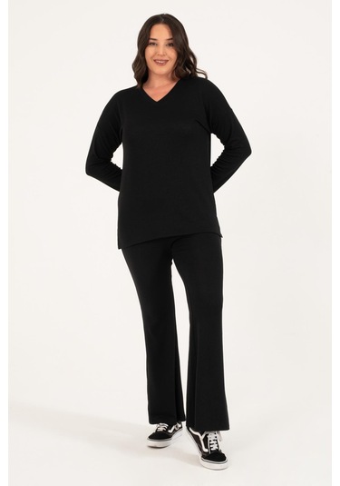 Basic V Yaka Triko Kazak-siyah Siyah