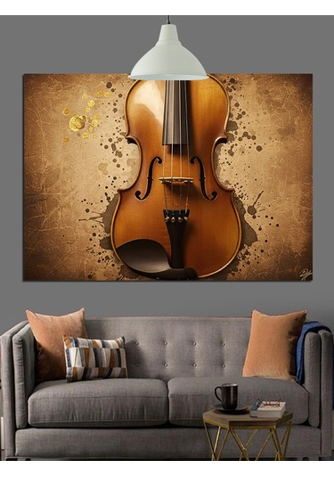 Keman Müzik Enstrümanı Klasik Dekoratif Kanvas - Mdf Ahşap Tablo