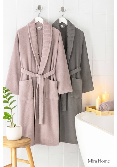 4 Parça Soft Elegance Banyo Aile Bornoz Seti %100 Pamuklu Antrasit