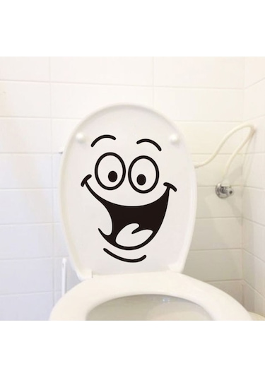 Sevimli Gülen Yüz Klozet Kapağı Banyo Wc Sticker 28x14 Cm