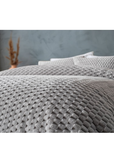 Doqu Petek Battaniye Seti Çift Kişilik Gri Diğer