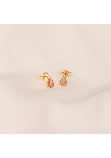 Altın Küpe - 14 Ayar Altın Damla Desenli Zultanit Taşlı Küpe Sarı