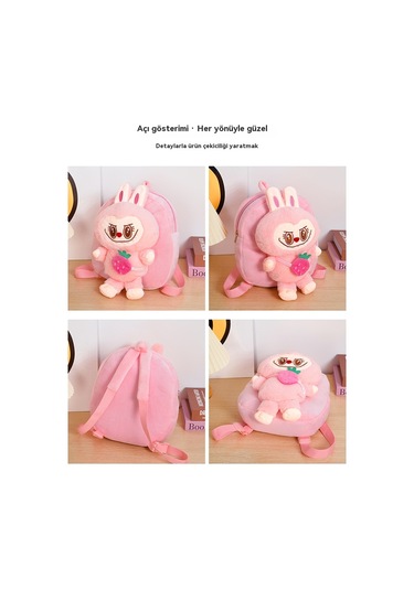 Labubu Sırt Çantası Okul Çantası Karikatür Sırt Çantası Karikatür Okul Çantası Gül Kırmızısı