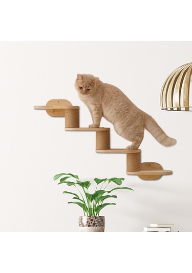 Suntek Kedi Duvar Rafları 4 Adım Ahşap Basamakları Tırmanma