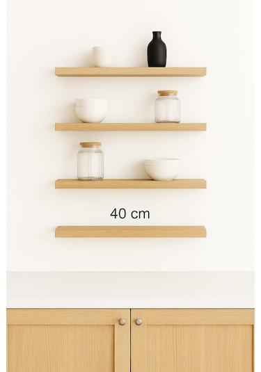 40 Cm 4lü Safir Meşe Mdf Uçan Duvar Rafı Gizli Bağlantı Kitaplık