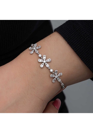 Casera's Gümüş Baget Çiçek Desenli Kadın Bileklik Csr2185498 Gümüş