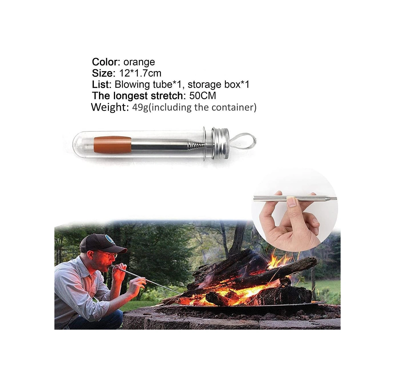 Youtek 304 Paslanmaz Çelik Füme Borusu, Silikon Uçlu, 8 Bölümlü Katlanabilir, 50 Cm Uzunluk, Kamp Ateşi, Mangal, Ofis İçin Yangın Başlatma Aracı Gümüş