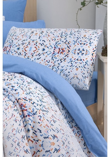 Mystory Home  Lastikli Çarşaflı Tek Kişilik Nevresim Takımı Bluem