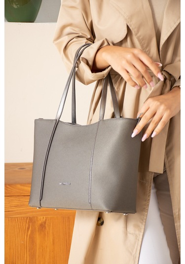 Just Polo Kadın Büyük Boy Suya Dayanıklı Lakoste Kumaş Uzun Askılı 4 Gözlü El Ve Omuz Çantası Pbu2170 Gri