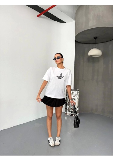 Efnaz Style Kısa Kol Baskılı T-shirt - Beyaz