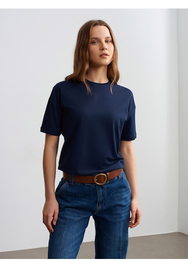 Dilvin 3683 Basic T-shirt-Koyu Lacivert