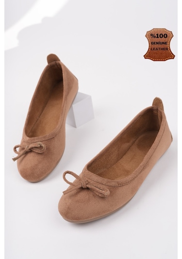 Muggo Miu Fiyonklu Kadın Deri Günlük Babet Taba