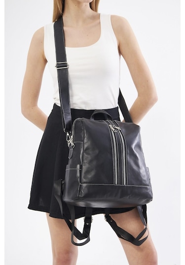 Derinss Dkb372 Hakiki Deri Siyah Kadın Sırt Ve Omuz Çantası 001