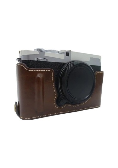 Pazly Fujifilm X-e4 İçin Pu Deri Alt Kasa, Pil Açma Tasarımlı Koruyucu Kapak - Kahve