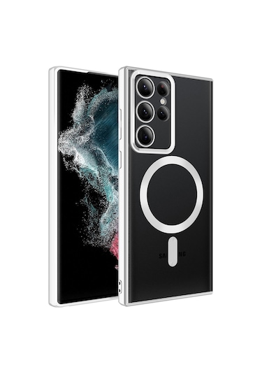 Kilifone - Samsung Uyumlu Galaxy S22 Ultra - Kılıf Kablosuz Şarj Destekli Setro Silikon Kapak - Gümüş