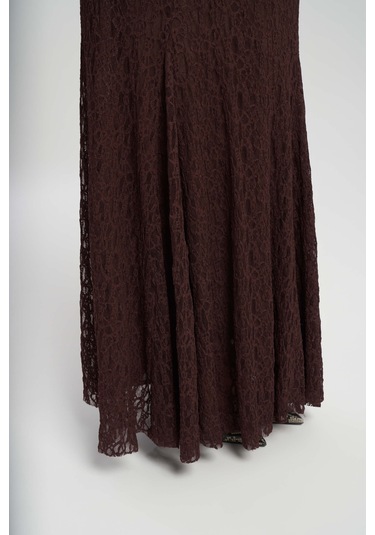 Veylia Uzun Bordo Dantel Etek Bordo