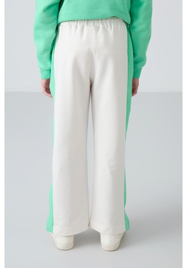 Tommy Life Ekru Yırtmaç Detaylı Cepli Geniş Paça Kız Çocuk Eşofman Alt - 75141 Ekru