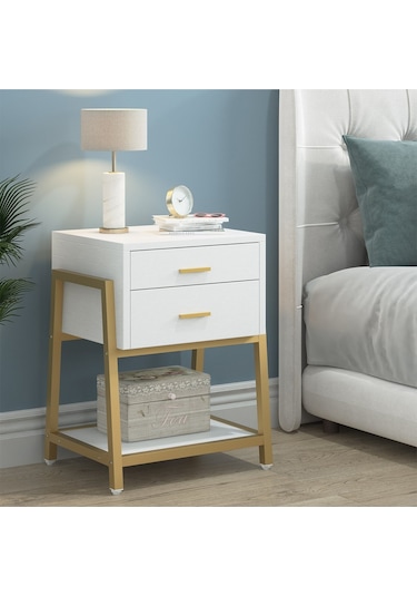 Chelsea Gold Metal Beyaz Komodin