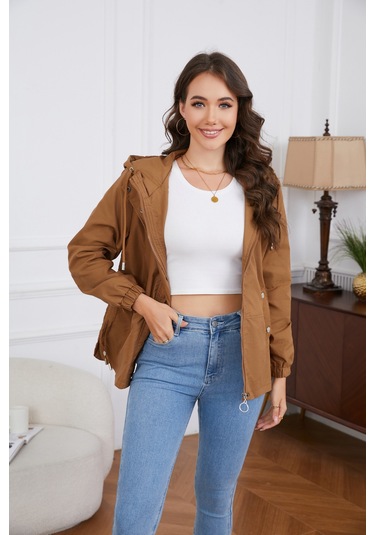 İlkbahar Ve Sonbahar Günlük Kadın Bol Kapüşonlu Rüzgarlık Ceket Sarı