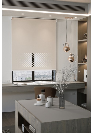 Lazer Kesim Mat Stor Perde, Lazer Kesimli Modern Serisi, M-2003 Açık Kahverengi Açık Kahverengi