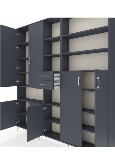 Arges Dolap 17 Raflı 2 Çekmeceli 7 Kapaklı 220x30x243 Antrasit-antrasit/antrasit Antrasıt/antrasıt