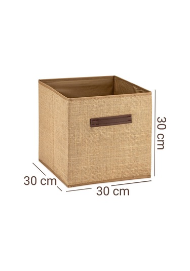 100% Jüt Kapaksız Dolap Içi Çamaşır Oyuncak Düzenleyici Katlanır Saklama Kutusu 30x30x30 Bej