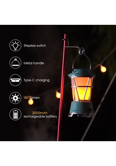 Geeksen Yeşil Dış Mekan Led Stüdyo Işığı - Şarj Edilebilir 2000mah Li-ion Batarya İle 6-140 Saat Süre, 5.5w Güç Yeşil