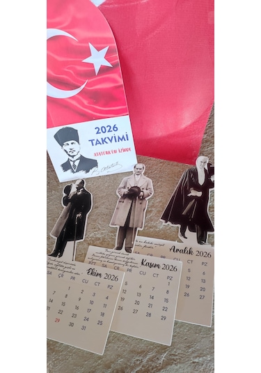 2026 Atatürk Takvimi Ahşap Ayaklı Atatürk Temalı Özel Tasarım Takvim, Atatürk 2026 Takvim