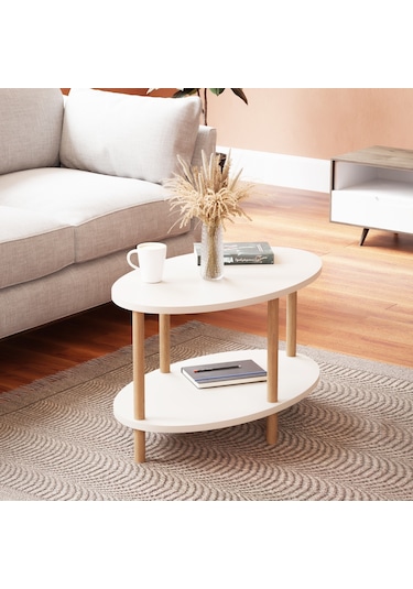 Orta Sehpa Oval Ahşap Ayaklı Iki Katlı Gazetelikli