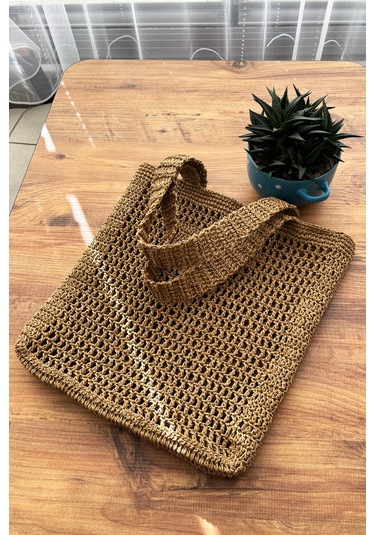 Doğal Hasır Plaj Çantası Bohem Tarz, Yazlık El Yapımı Model Hasır