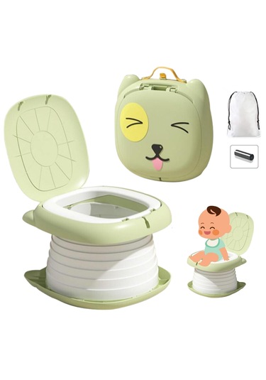 Cat Potty Katlanabilir Çocuk Tuvaleti, Çok Fonksiyonlu Taşınabilir Alıştırma Lazımlığı Yeşil