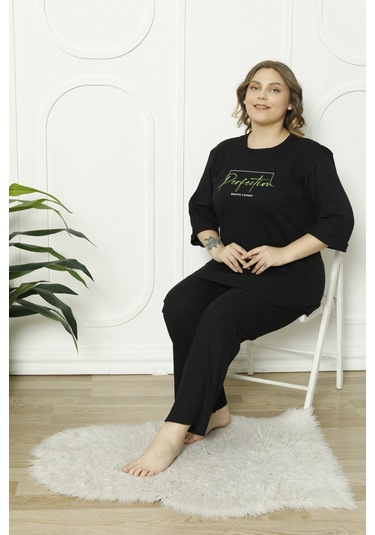 Fames Pijama Büyük Beden Mevsimlik Pijama Takimi Siyah