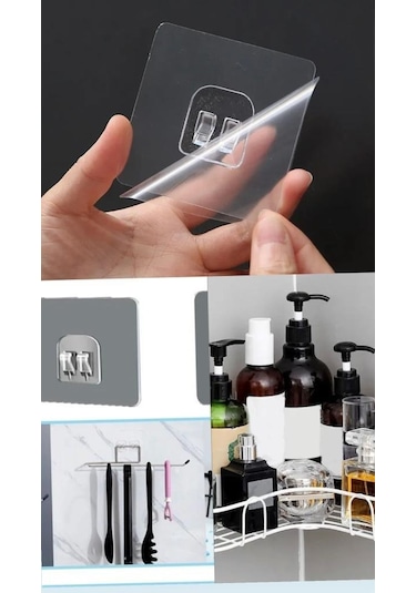 4 Adet Süper Güçlü Şeffaf Çerçeve Askısı Lekesiz Duvar Yapışkanı Mutfak Banyo Raf Tutucu Aksesuarı