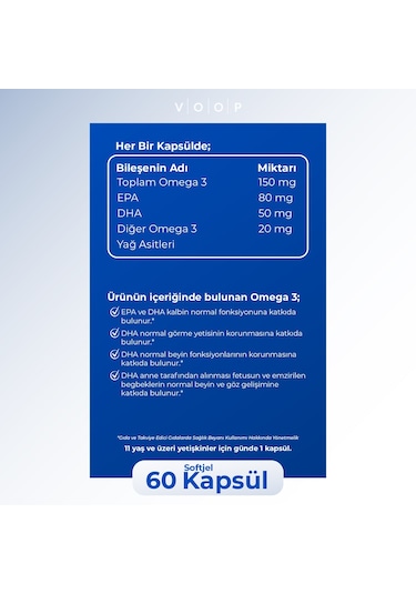 Voop Omega 3 Balık Yağı 500 MG 60 Kapsül