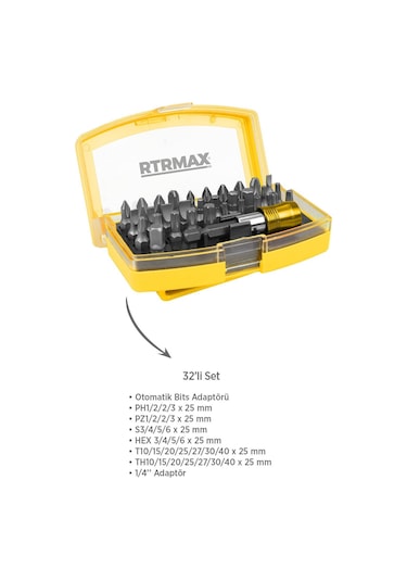 Rtrmax RTX1820SET Şarjlı Darbeli Matkap + Bits Uç + Kemer Klipsli Adaptör Seti + Uç Tutucu + Eldiven 4'lü Set