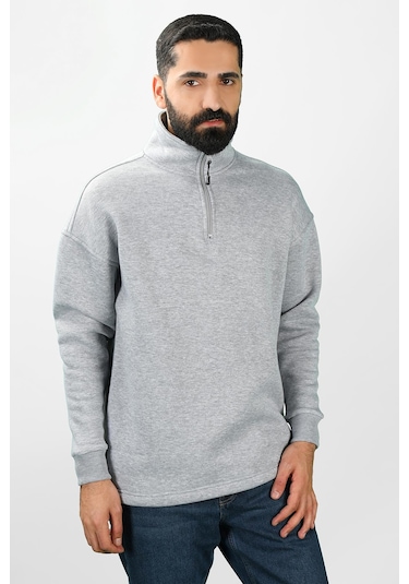 Unisex Balıkçı Yaka Gri Sweatshirt Gri