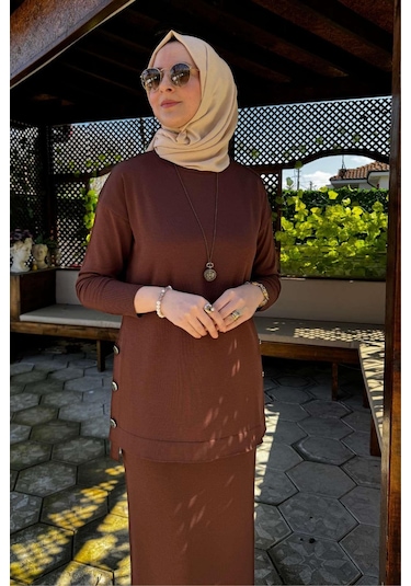 Sezen Triko Takım Kahve Çok Renkli