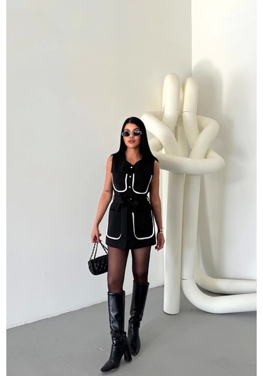 Büyük Cep Biye Detaylıyelek - Siyah Siyah