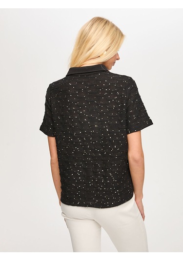 Faik Sönmez Polo Yaka Payetli Örme Bluz S26blz015 Us26blz01510 Siyah