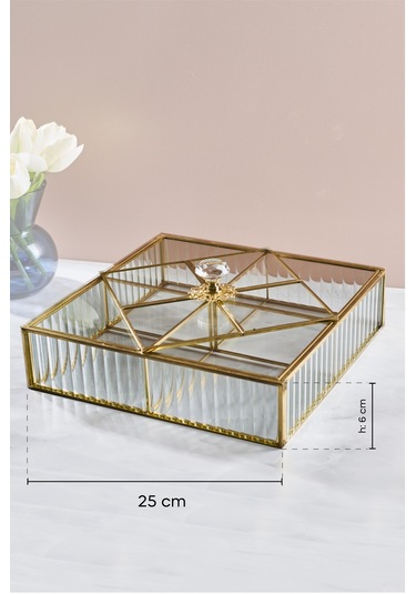 Std-gio Kare Bölmeli Cam Sunumluk Tepsi 25 X 6 Cm Gold Gold